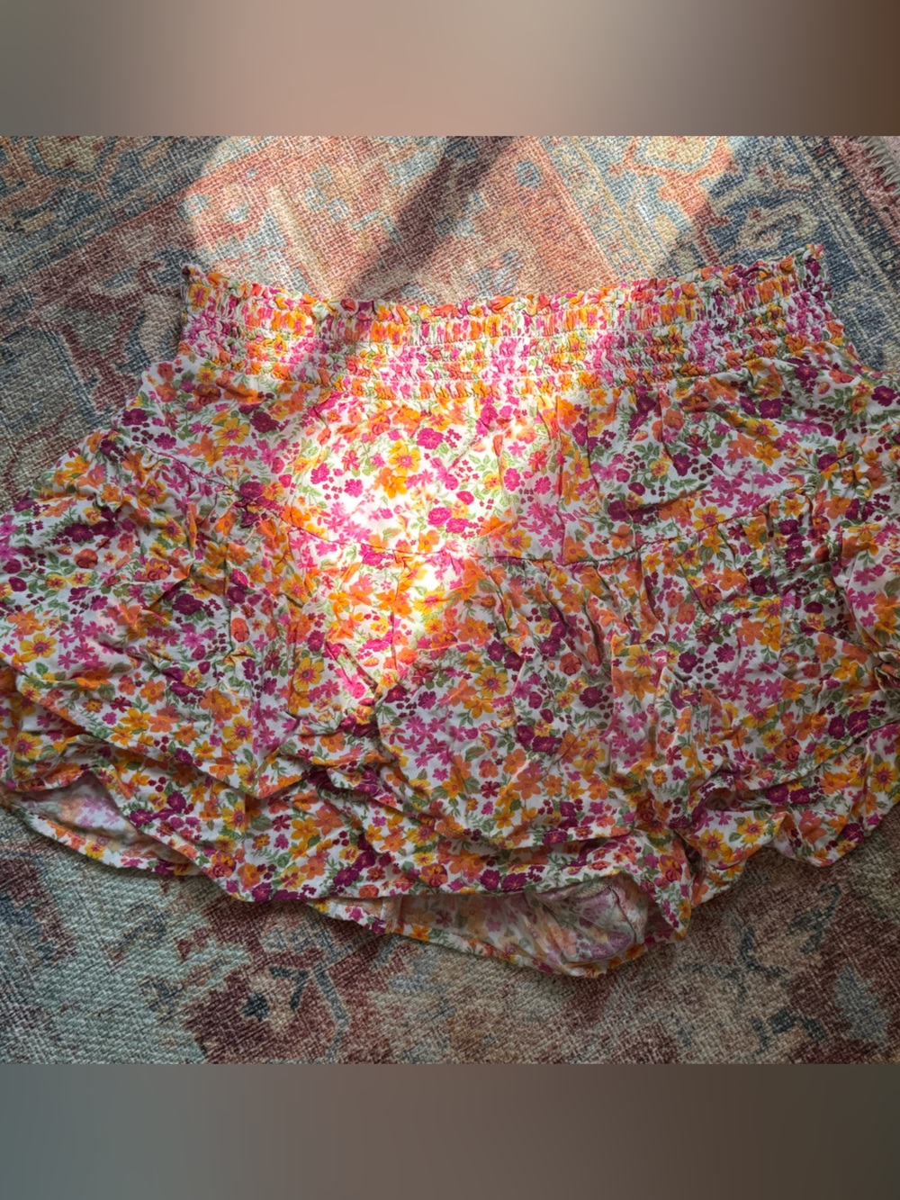 wild fable Floral Smocked Ruffle SKORT - Pink, Orange & Green